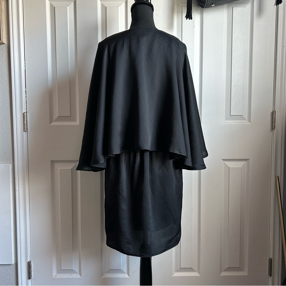 Vici black low cut mini dress with attached cape - Picture 5 of 6